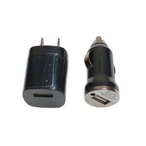 USB Wall Adapter + USB Car Charger 2-Pack Black AC/DC Fast Charge USB Ports New